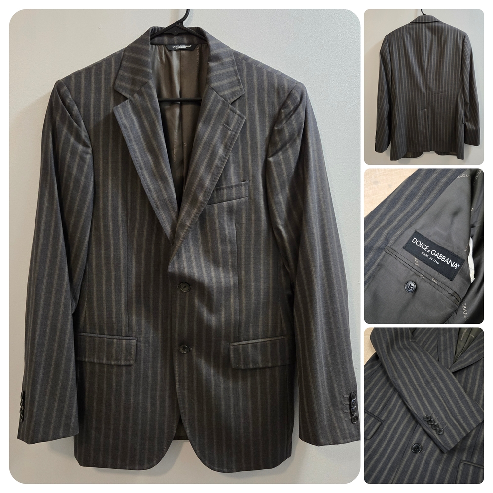 DOLCE & GABBANA Charcoal Pinstripe Suit Jacket EU 46 US 36 R